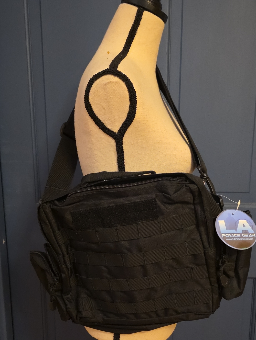 NWT LA Police Gear Black Zombie Hunter Tactical Messenger Bag W Detachable Pouch